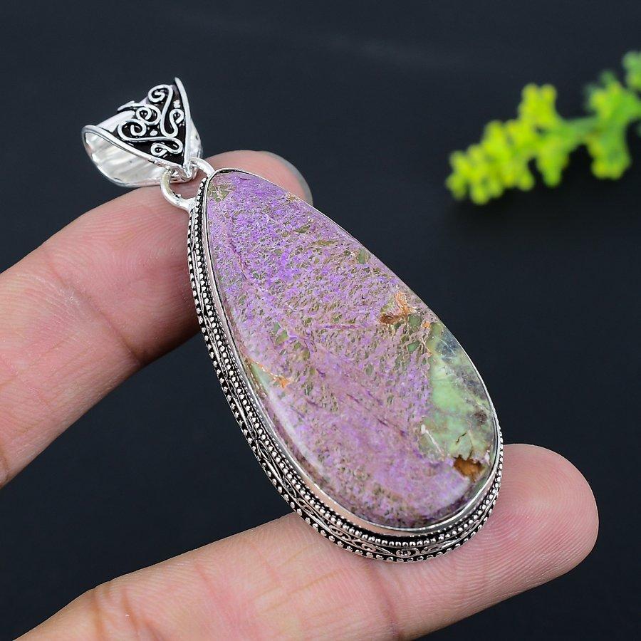 Пурпурит Драгоценный Камень Ручной Работы Серебро 925 пробы Подарок Ювелирное Изделие Подвеска 2,68" a8U52