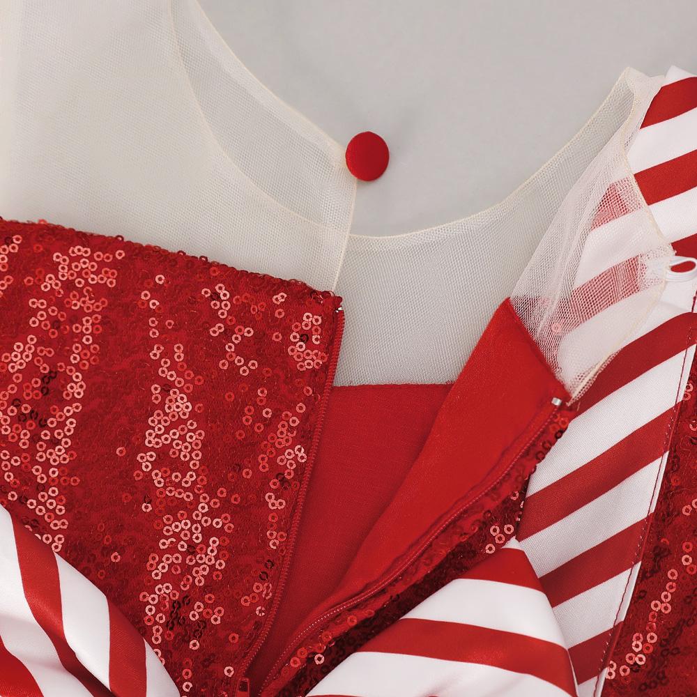 Рождественские платья в полоску с бантом для девочек, элегантные костюмы для косплея из пушистого тюля, праздничное красное рождественское платье принцессы для девочек, платье на день рождения