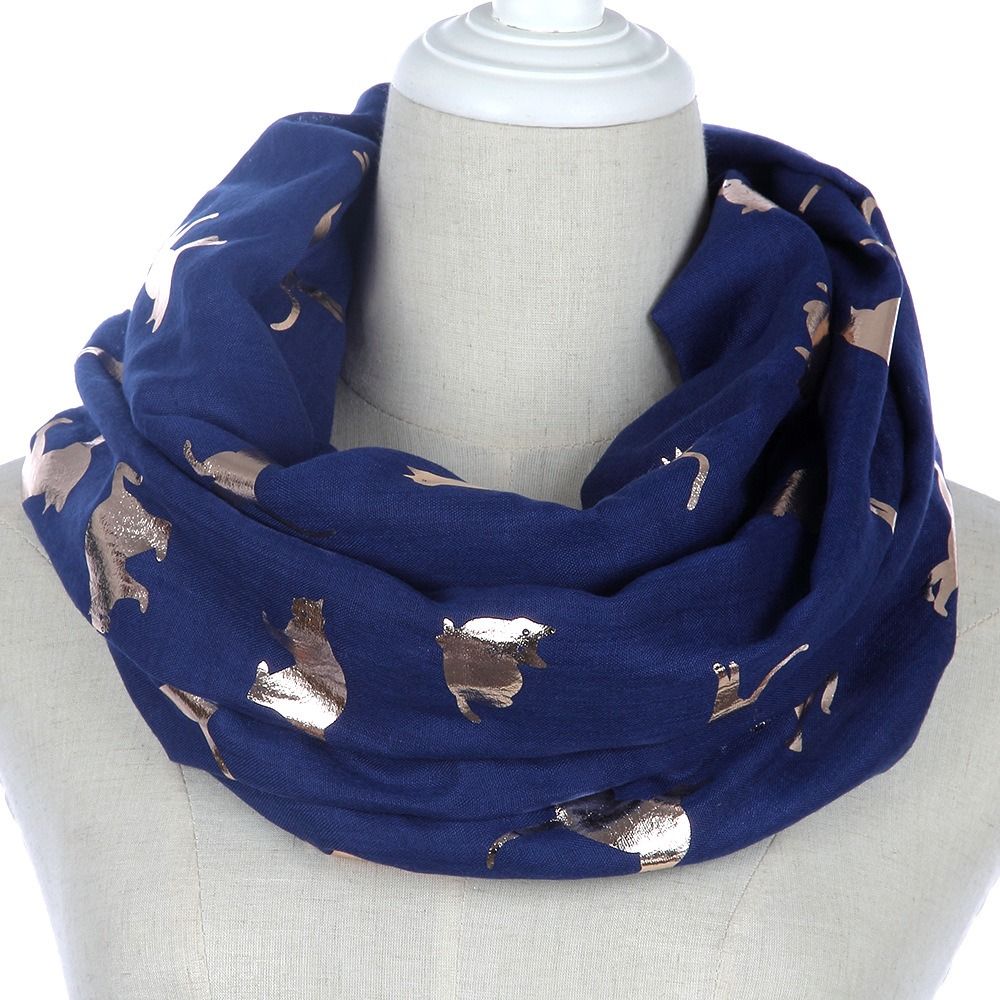 Polyester Cat Print Scarf with Frayed Hem Shawl Wrap Creative Gift Animal Scarf