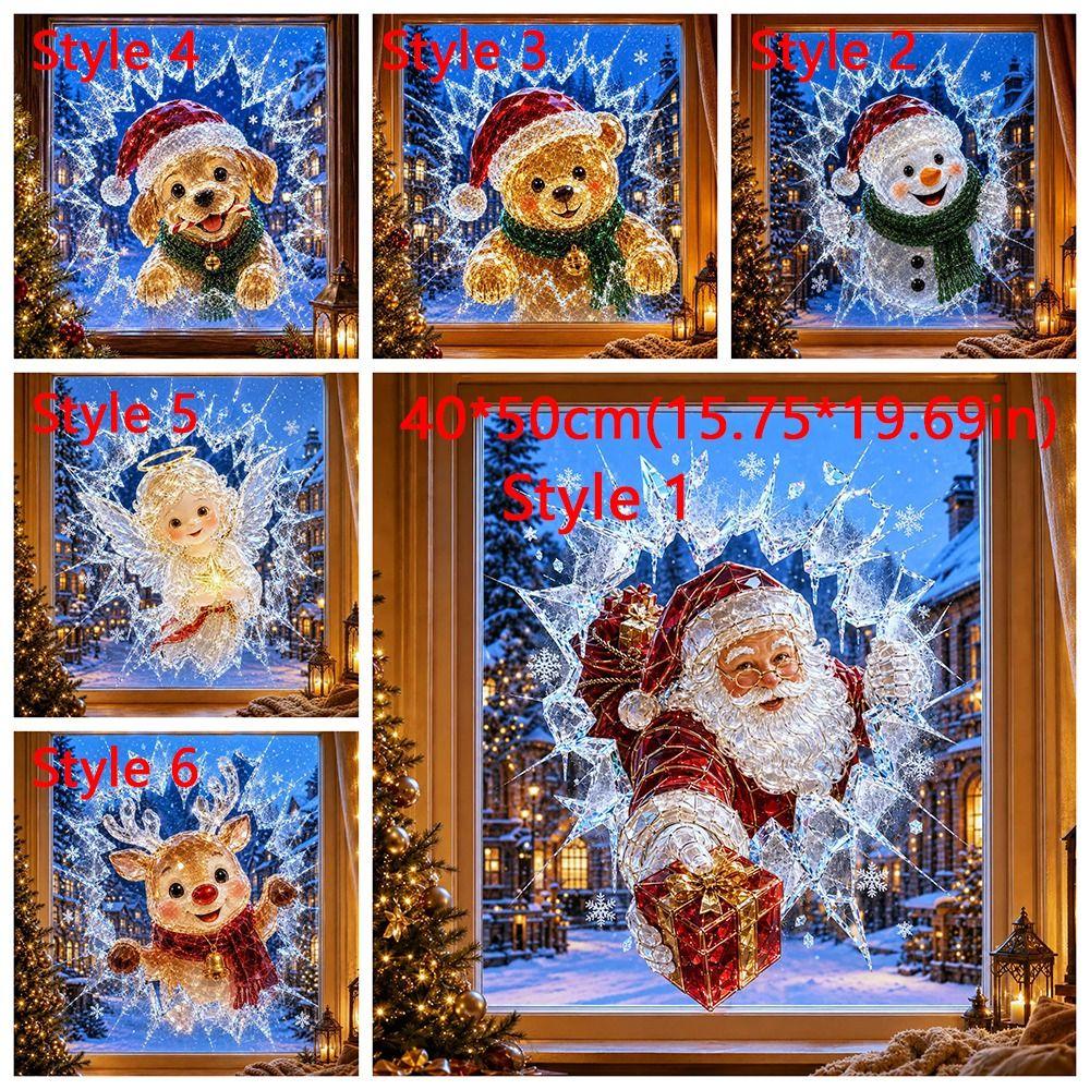 Cartoon Santa Claus Window Sticker PVC Fake Broken Glass Cling Decal Winter Decor