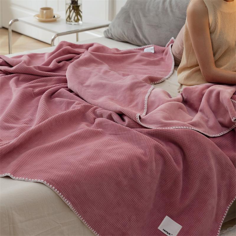 Новое утолщенное вафельное одеяло, двухслойное композитное молочное флисовое однотонное многофункциональное одеяло