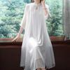 Romantic Elegant Dignified Atmosphere Mother Dress Summer Silk Classic Round Collar Short Sleeve Streetwear Dresses