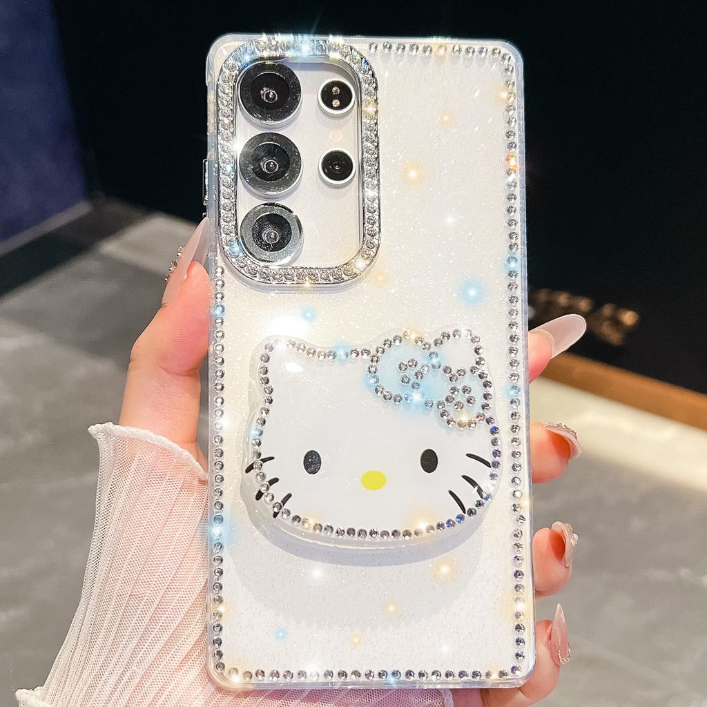 A37 Держатель-зеркало Love Подходит для Samsung S26Ultra Чехол для мобильного телефона Блестящий Алмаз S25 Блестящий Порошок A56 Чехол