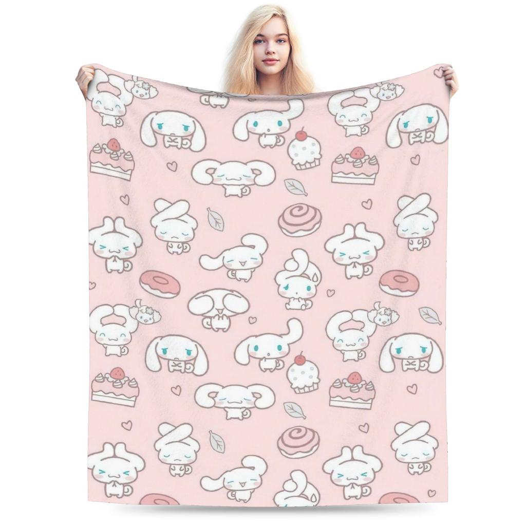Kawaii Cinnamoroll Fleece Blanket Sanrio Cute Cartoon Dog Vintage Throw Blanket for Home Hotel Sofa 200x150cm Rug Piece