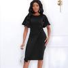 Women's summer new lotus leaf sleeve fashion split hip wrap large size women's dress