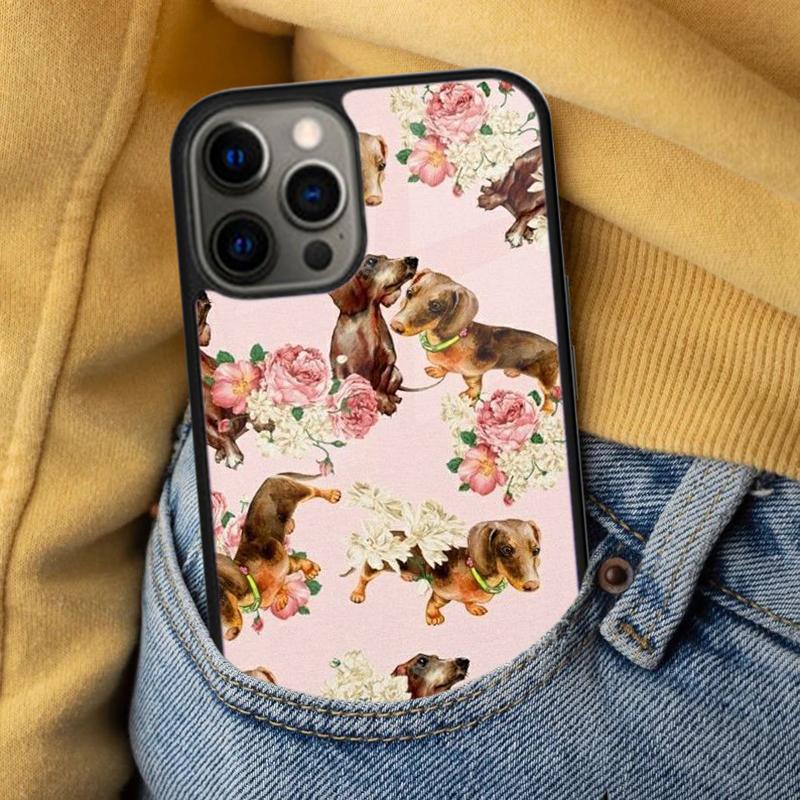 Dachshund Doxie Flower Dog Puppy Soft Phone Case for iPhone 17 Air 16e Pro max 15 Pro 13 14 Plus 11 12 MagSafe Magnetic Coque