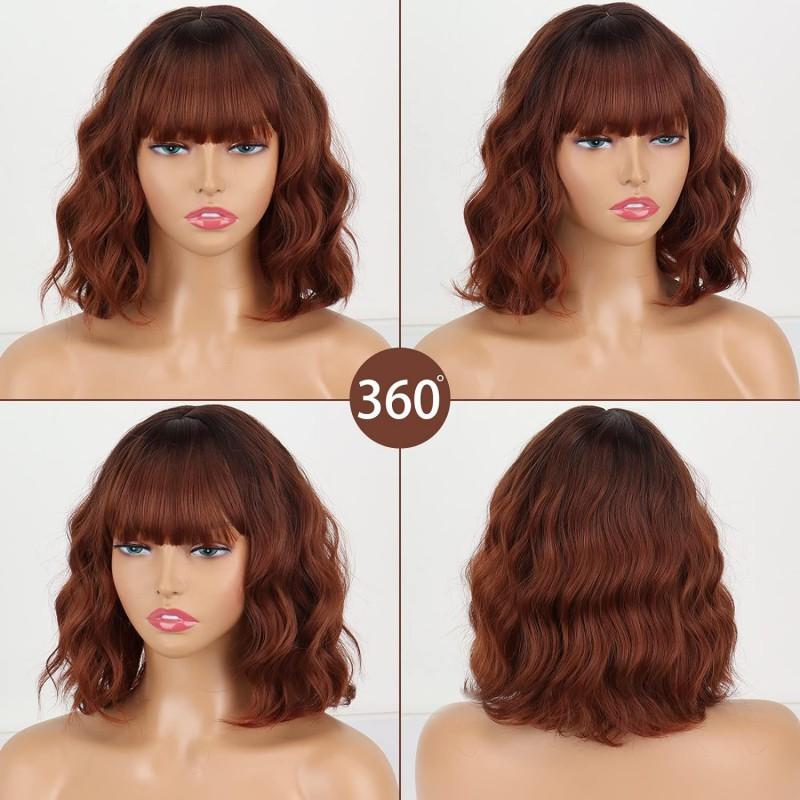 Fashion Water Wave Short Curly Wig Cosplay Colorful Women Synthetic Hair Cap