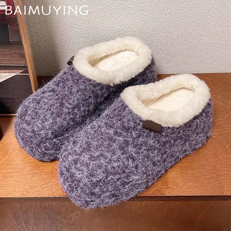 Fur Platform Slippers Women High Heels Warm Cotton Shoes Woman 2024 Trend Winter Slingback Fashion Short Plush Snow Botas Mujer