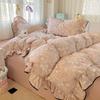 3pcs Korean Style Duvet Cover Set (1*Duvet Cover + 2*Pillowcase, Without Core),Princess Lace Bedding Set, Soft Comfortable