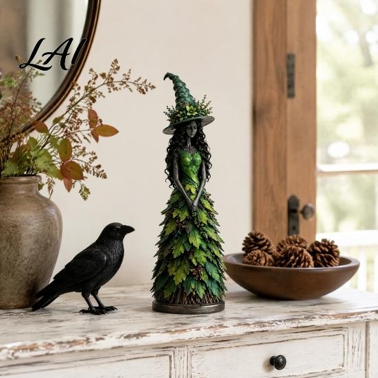 Autumn Home Decor Witch Figurine Statue Resin Halloween Fall Tabletop Decor Decorative Gift for Friends Shelf Ornament Mantel Fireplace Desk Tiered