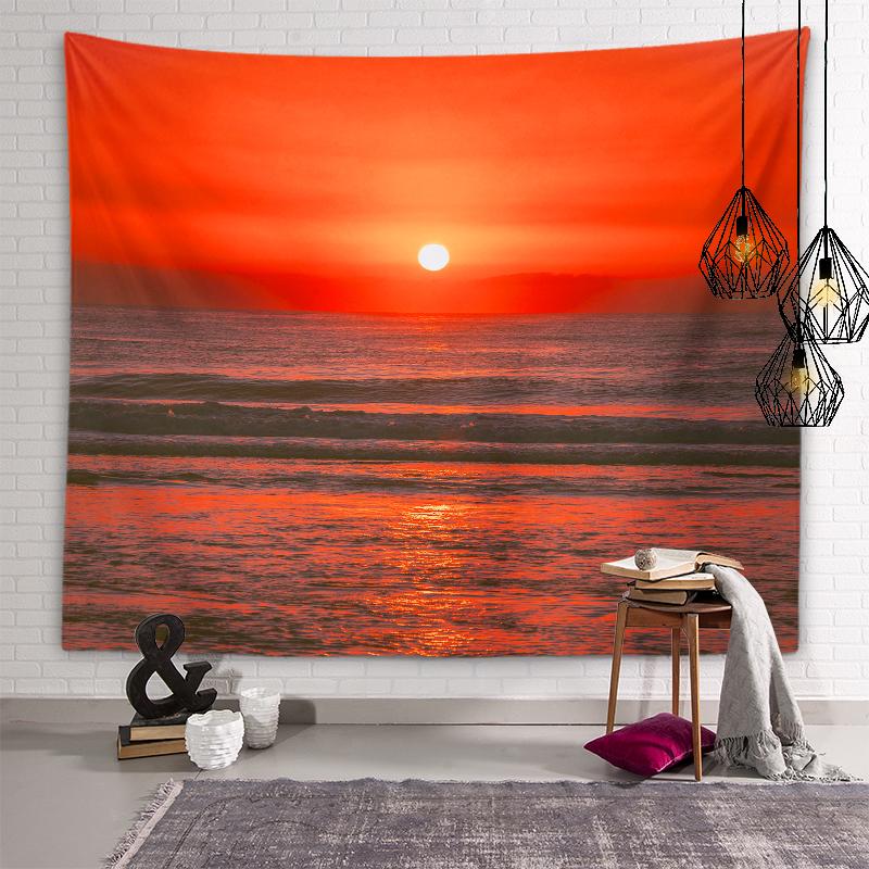 Приморский закат, пейзаж с закатом, гобелен, солнечный лес, украшение стены, гобелен для гостиной, эстетика комнаты, украшение для дома