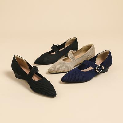 Женские туфли-лодочки Mary Jane с острым носком, удобные нарядные туфли, вязаные туфли на толстом каблуке с ремешком, повседневные туфли без застежек для ходьбы, офисные туфли на низком каблуке для женщин