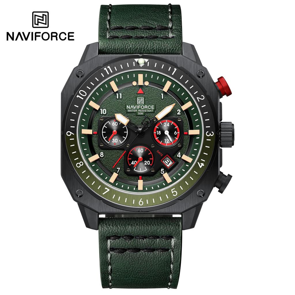 Мужские кварцевые часы Naviforce NF8057 Classic с эксклюзивным ремешком из натуральной кожи, водозащитой, индикатором даты и хронографа, деловые наручные часы