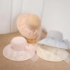 French lace splicing large brim straw woven mesh gauze hat women's spring and summer sun protection sun hat seaside vacation photo straw hat