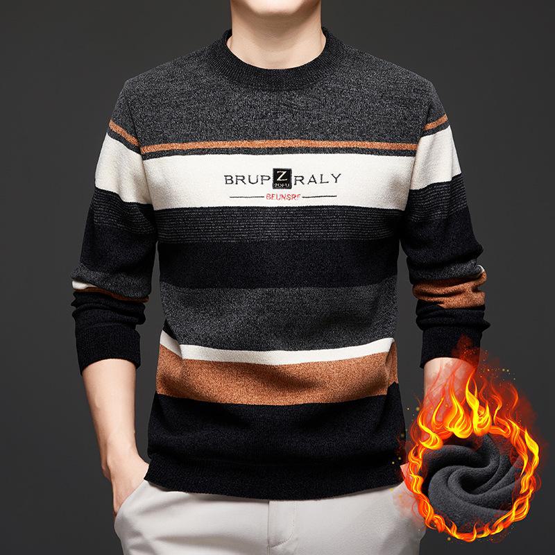 Мужской вязаный свитер: Теплый, на бархатной подкладке, для осени/зимы