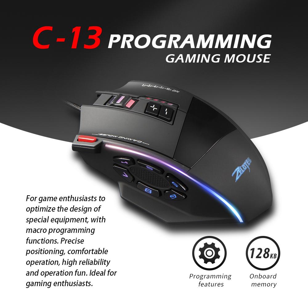 Zelotes C-13 Mouse da gioco cablato 13 Вкус программирования Cintura RGB