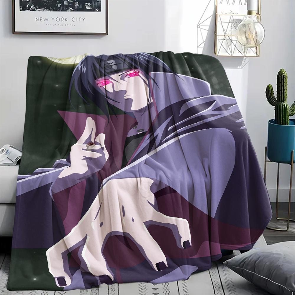 Фланелевое одеяло с узором Итачи Учиха из аниме Наруто, Высококачественное, Удобное для всех сезонов, Декор для дома, Тепло и уют, Идеально для подарков.