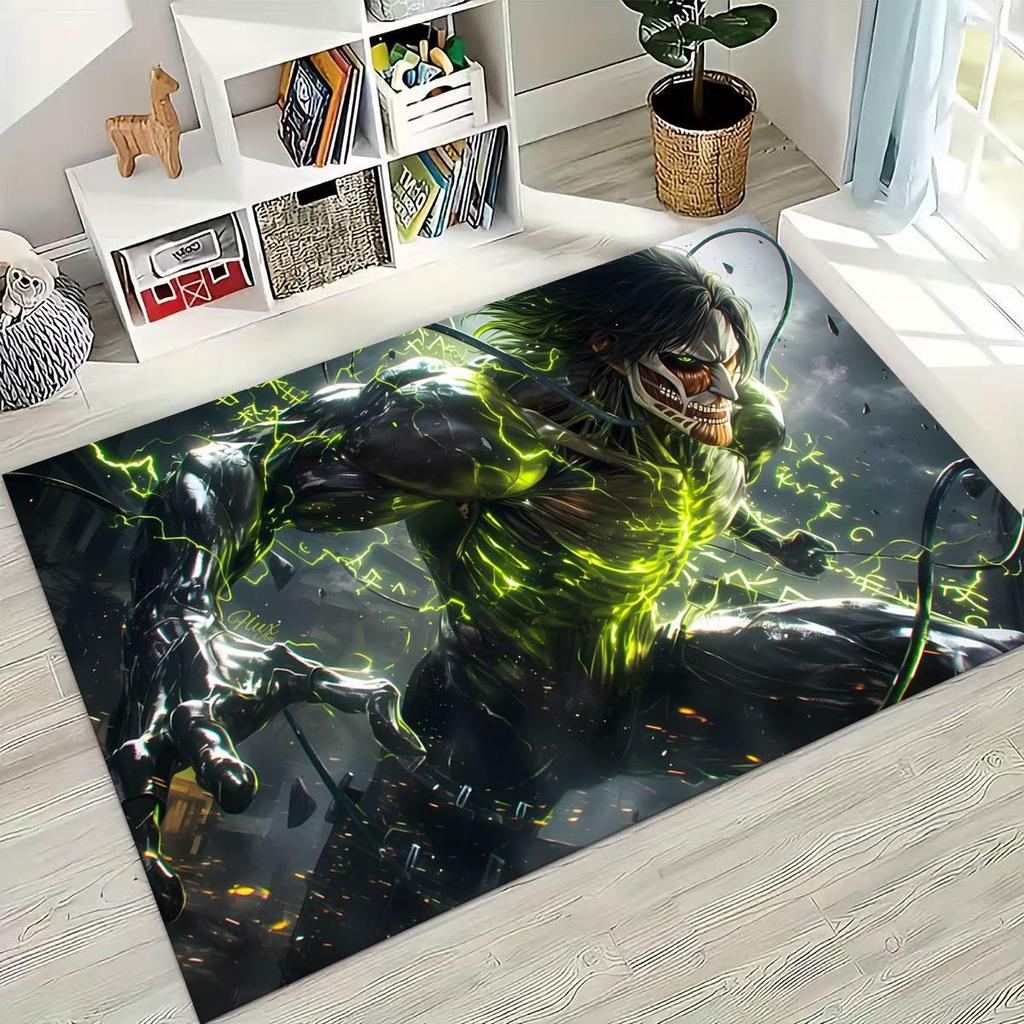 Anime Attack On Titan Eren Mikasa Cartoon Rug for Bedroom Living Room Sofa Home Doormat Decor,Kids Play Non-slip Floor Mat Gift