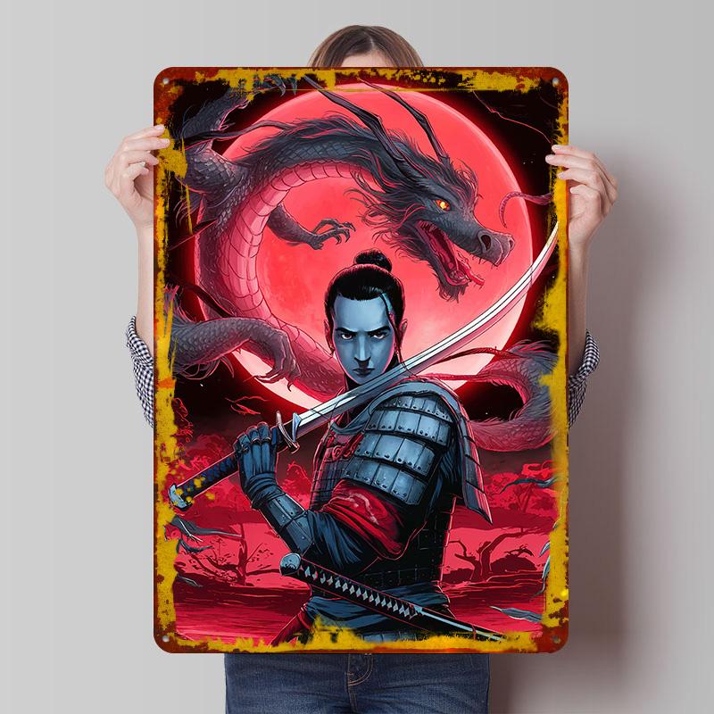 Dragon Samurai Tin Plaque Poster Customized Wall Art Retro Vintage Metal Signs for Man Cave Desk Decor Decoration Garage Room