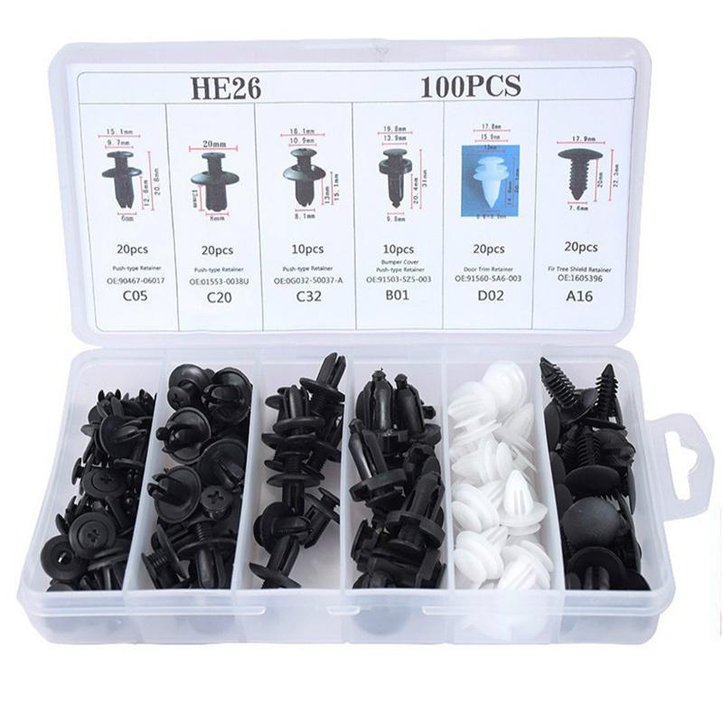 100pcs Mixed Auto Fastener Clip Car Body Push Retainer Pin Rivet Bumper Door Trim Panel Retainer Fastener Kit Car Accessories