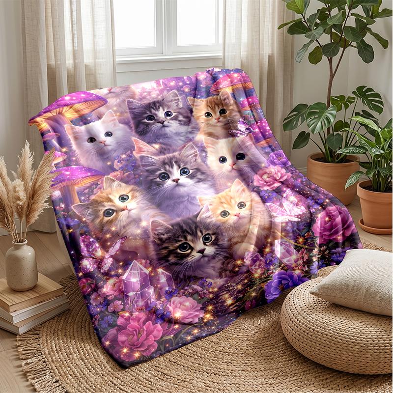 Magical Cat Sorcerer Theme blanket Lightweight Warm Flannel Blanket Decorative Throw Blanket for Home Decoration