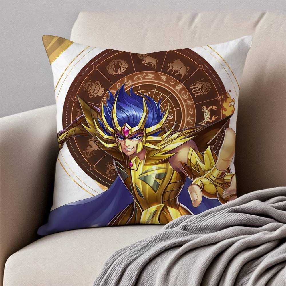 Анимация 12 Золотых S-Святых S-Сейи Наволочка Подушка Анти-пылевой клещ Наволочка Невидимая молния Шелковистый короткий плюш Чехол для диванной подушки