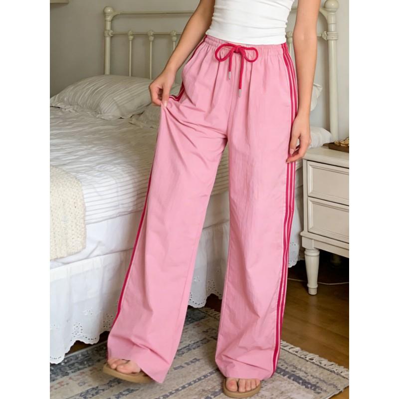 Womens Striped High Waist Loose Fit Pants Soft Breathable Casual Loungewear