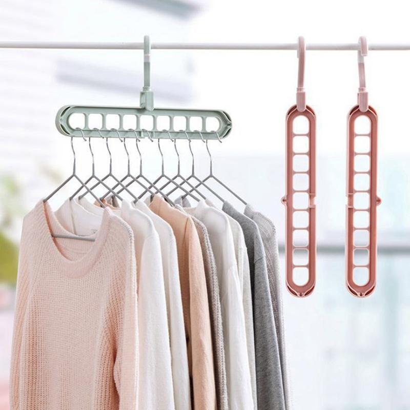 Multi-function 9 Holes Sliding Hanger Anti-wind Homehold Plain Clothes Storage Sliding Clothes Rack