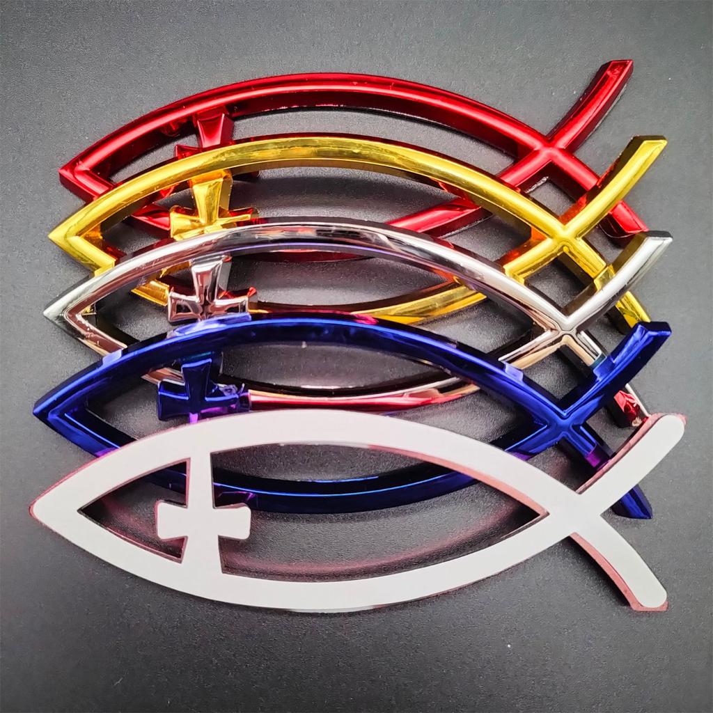 Religious Cross Car Window Stickers Waterproof Jesus Fish Badge Christian Ichthys Fish Sticker for Laptops Refrigerators