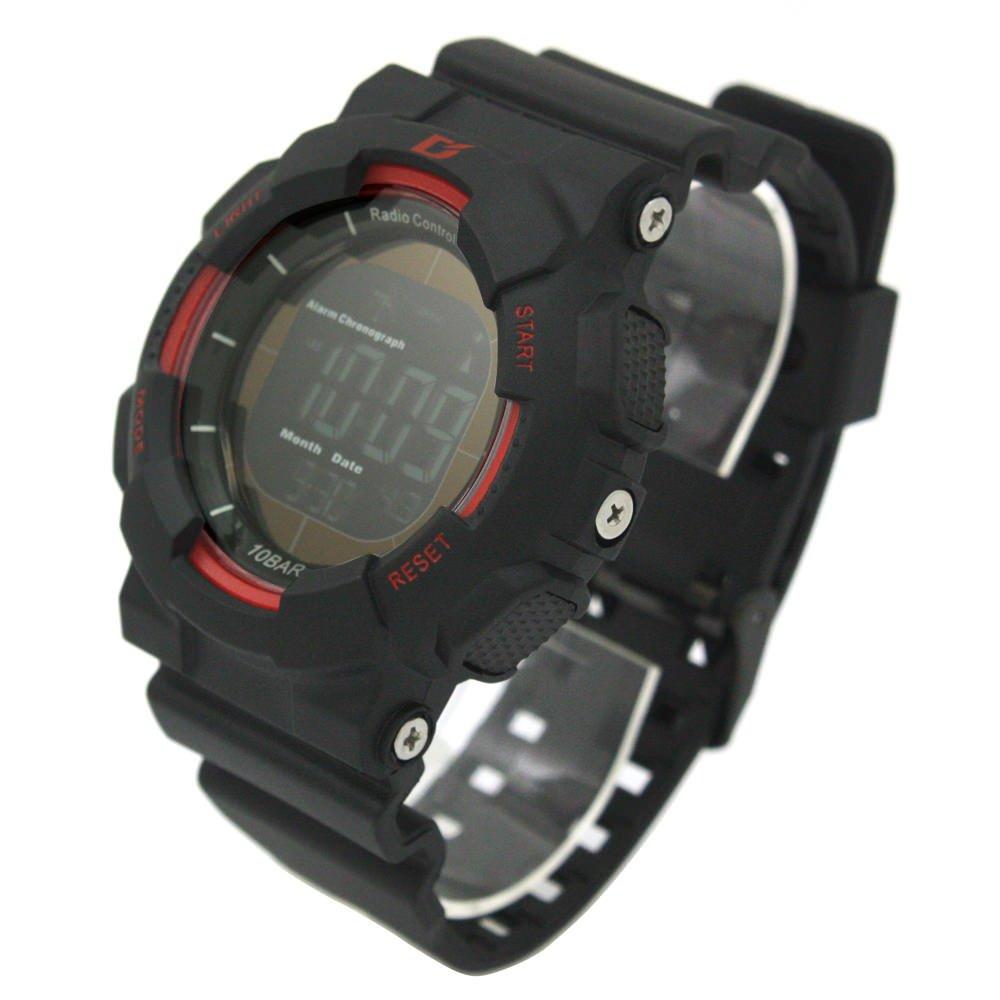 [Arias] Радиочасы на солнечной батарее с цифровым дисплеем, водонепроницаемые, многофункциональные, с подсветкой, перевернутым ЖК-дисплеем, уретановый пояс ADWW15039RCSOL3, мужские, черные