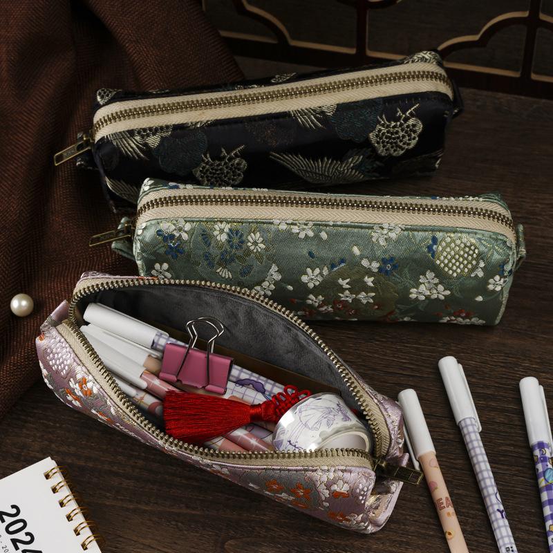 Чехол для карандашей с вышивкой в китайском стиле, портативный пенал для канцелярских принадлежностей, сумка для ручек, роскошная косметичка, большая вместимость, косметичка
