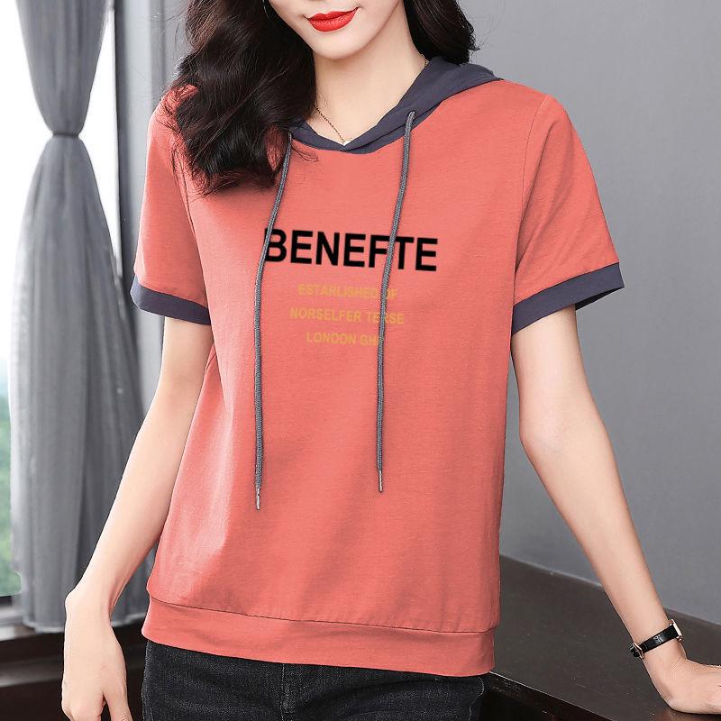 Women's 100% Cotton Hooded Short Sleeve Slimming Korean-Style Summer Sweatshirt (2024)