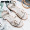 Women Summer Shoes Lightweight Fashion Sandals Black Retro Flat Sandals Ankle Strap Metal Buckle Ladies Sandals