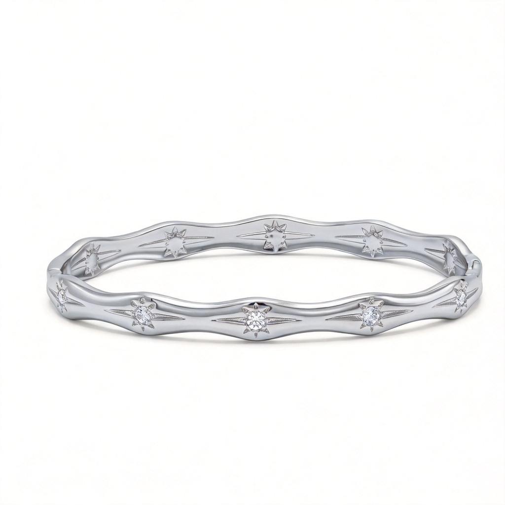 Gold Color Snap-on Sun Zircon Bangle Luxury Stainless Steel Bracelet for Women Fashion Jewelry Gift 60mm
