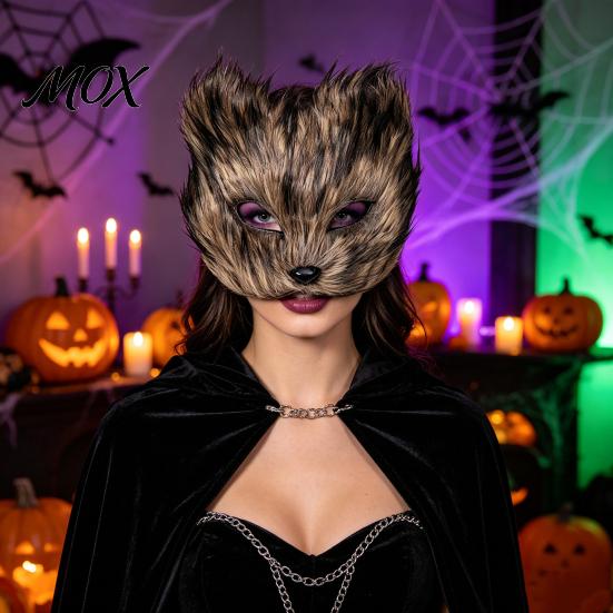 Adjustable Elastic Strap Mask Long Fur White Fox Half Face Mask, Halloween Masquerade Cosplay Furry Elegant Fairy for Ancient Style Photoshoot