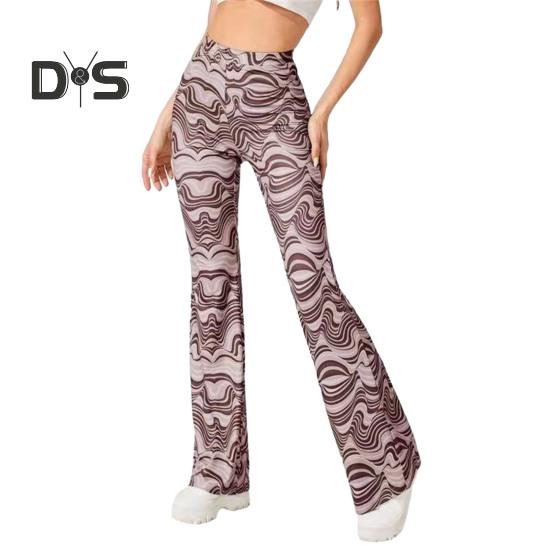 Женские штаны для йоги с высокой талией и полосатым принтом Water Wave, повседневные брюки для бега, велоспорта, расклешенные леггинсы, одежда для дома