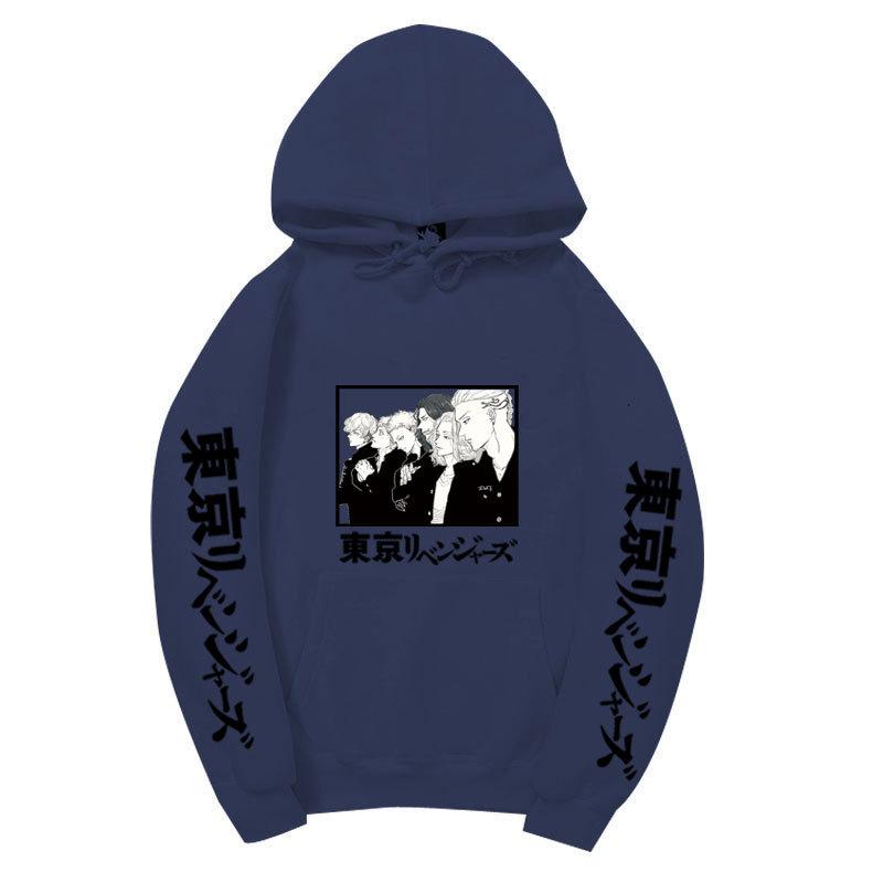 Black Warm Fleece Hooded Sweatshirt Tokyo Revengers Team Comic Print Unisex Autumn Winter Casual Daily Long Sleeve Pullover