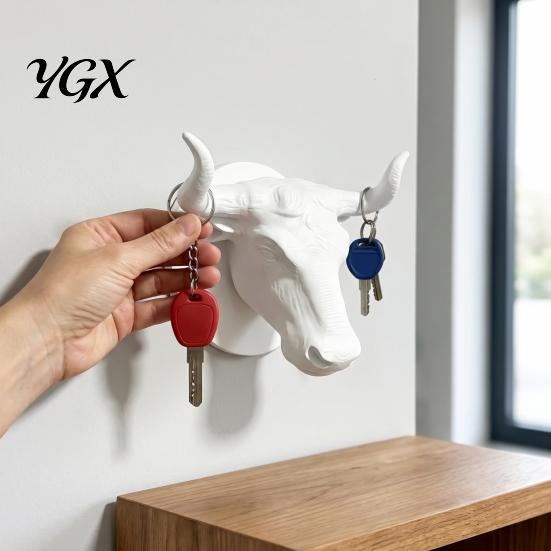 Farmhouse Style Wall Ornament Bull Head Hat Rack, Lightweight Wall-Mount Key Holder, Decorative Coat Modern Black Hook Hook, Retro Animal Hanger