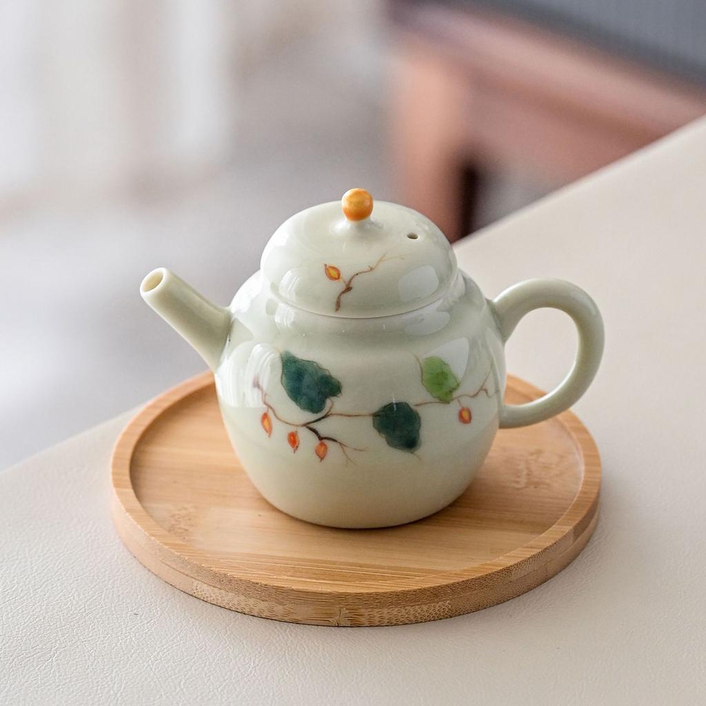 Guochao Hand-Painted Guava One Pot And Two Cups Set Portable Cloth Bag Outdoor Tea Drinking High Value Light Luxury Travel Tea Set