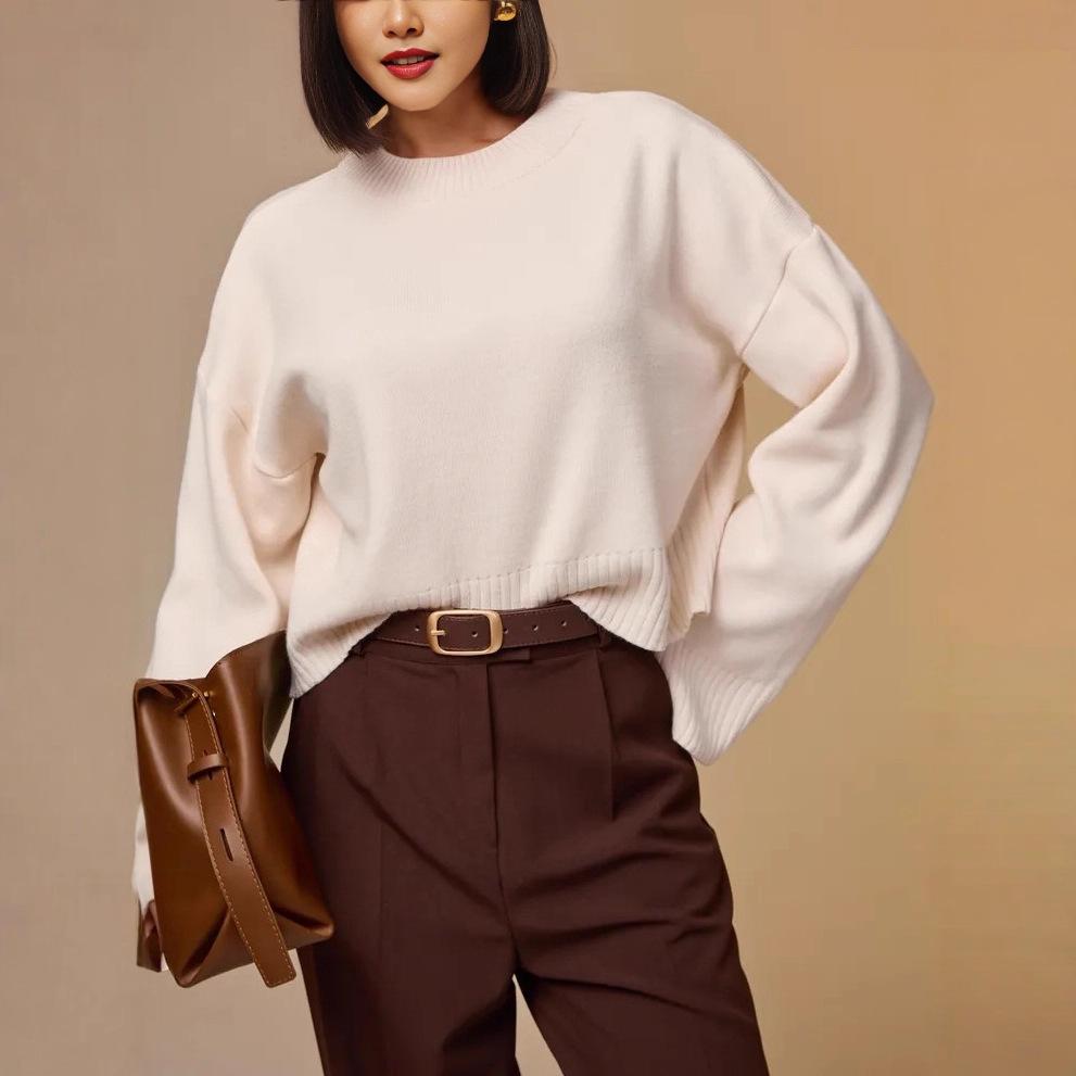 Knitted sweater, top, high-end short pullover, loose and lazy women's clothing