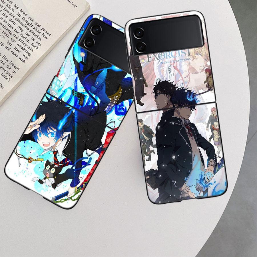 Чехол для телефона Аниме Синий Экзорцист Окумура Рин для Samsung Z Flip 7 6 5G Galaxy Z Flip 5 4 3 Черный Жесткий Чехол Роскошная PC Оболочка
