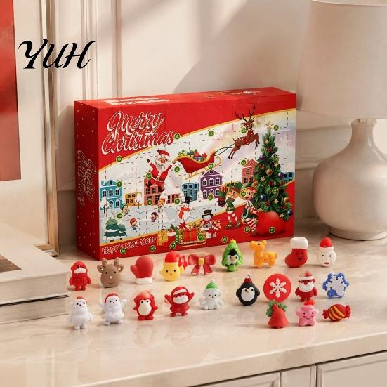 Festival Advent Calendar Merry Christmas Calendar, with 24 Stress Relief Squeeze Toys, Days Xmas Countdown Box, Holiday Party Gift Toys
