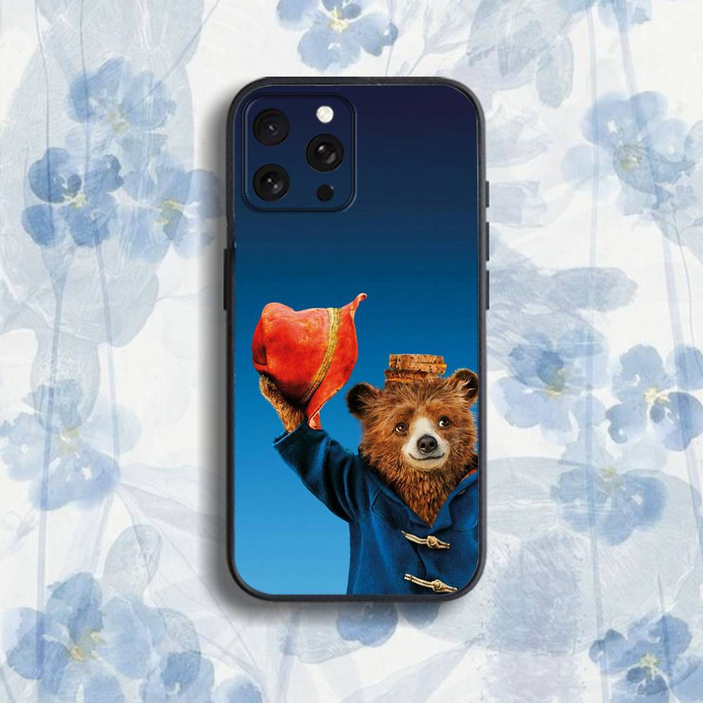 Милый Чехол для Телефона с Мишкой Паддингтоном B-Bear Для iPhone 17,16,15,14,13,12,Pro,Max,Plus,E,SE4,Air,Mini Черный Мягкий Короб