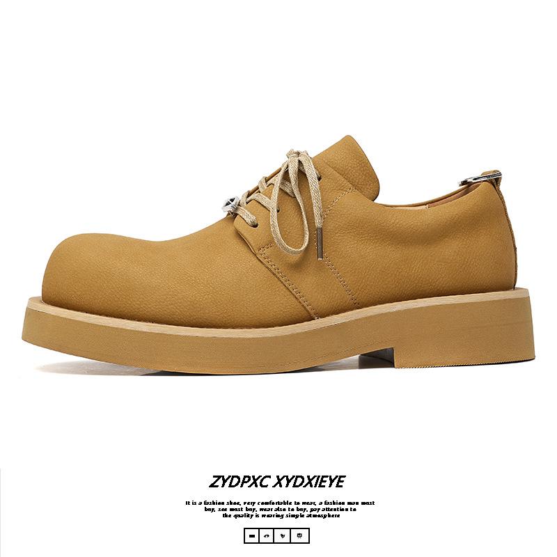 Туфли дерби 2025 новые британский стиль на шнуровке желтые маленькие кожаные туфли мужские с круглым носком на толстом каблуке одинарные туфли платформа 177177-E