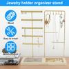 5-Tiers Earring Display Holder Stand Metal Necklace Bracelet Anklet Stud Earring Jewelry Storage Organizer Wooden Base Stand