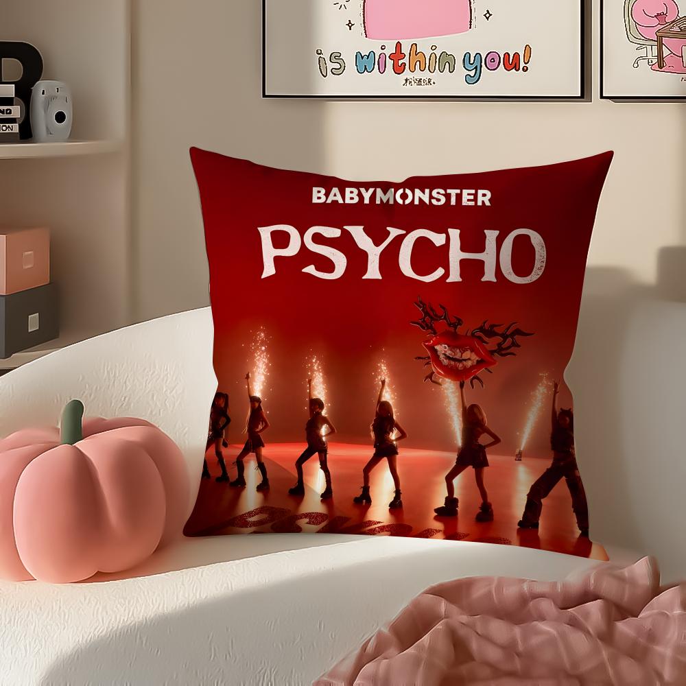 Stylish Kpop Girl Group BBabymonster Cushion Cover Pillowcase Short Plush Invisible zipper Room Sofa Cushion Cover