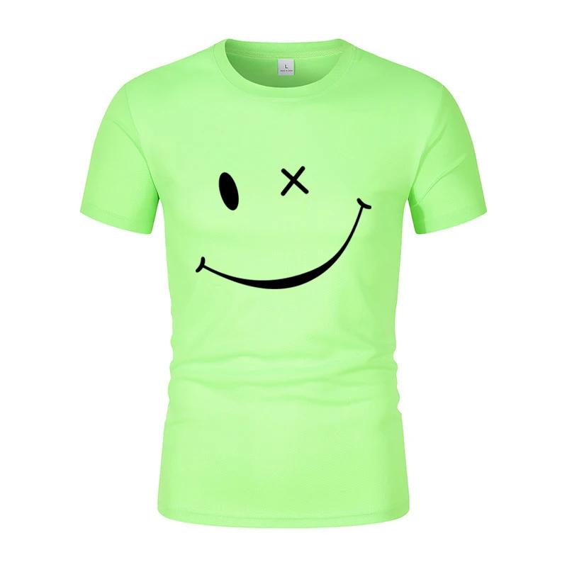 Быстросохнущая дышащая однотонная мужская новая модная простая футболка с забавным принтом смайликов с короткими рукавами, повседневные уличные топы для мужчин