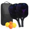 Набор для начинающих с лопатками из стекловолокна Pickleball включает в себя 2 ракетки, 2 мяча для игры в помещении, 2 мяча для улицы и 1 сумку для игры в мяч.
