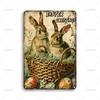 Vintage Garden Art Poster Metal Tin Sign Easter Bunnies Metal Signs for Backyard Bedroom Home Wall Decor Plaque Accessories