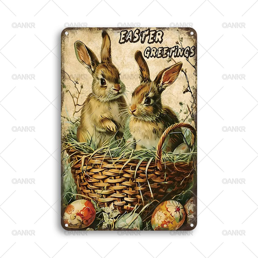 Vintage Garden Art Poster Metal Tin Sign Easter Bunnies Metal Signs for Backyard Bedroom Home Wall Decor Plaque Accessories